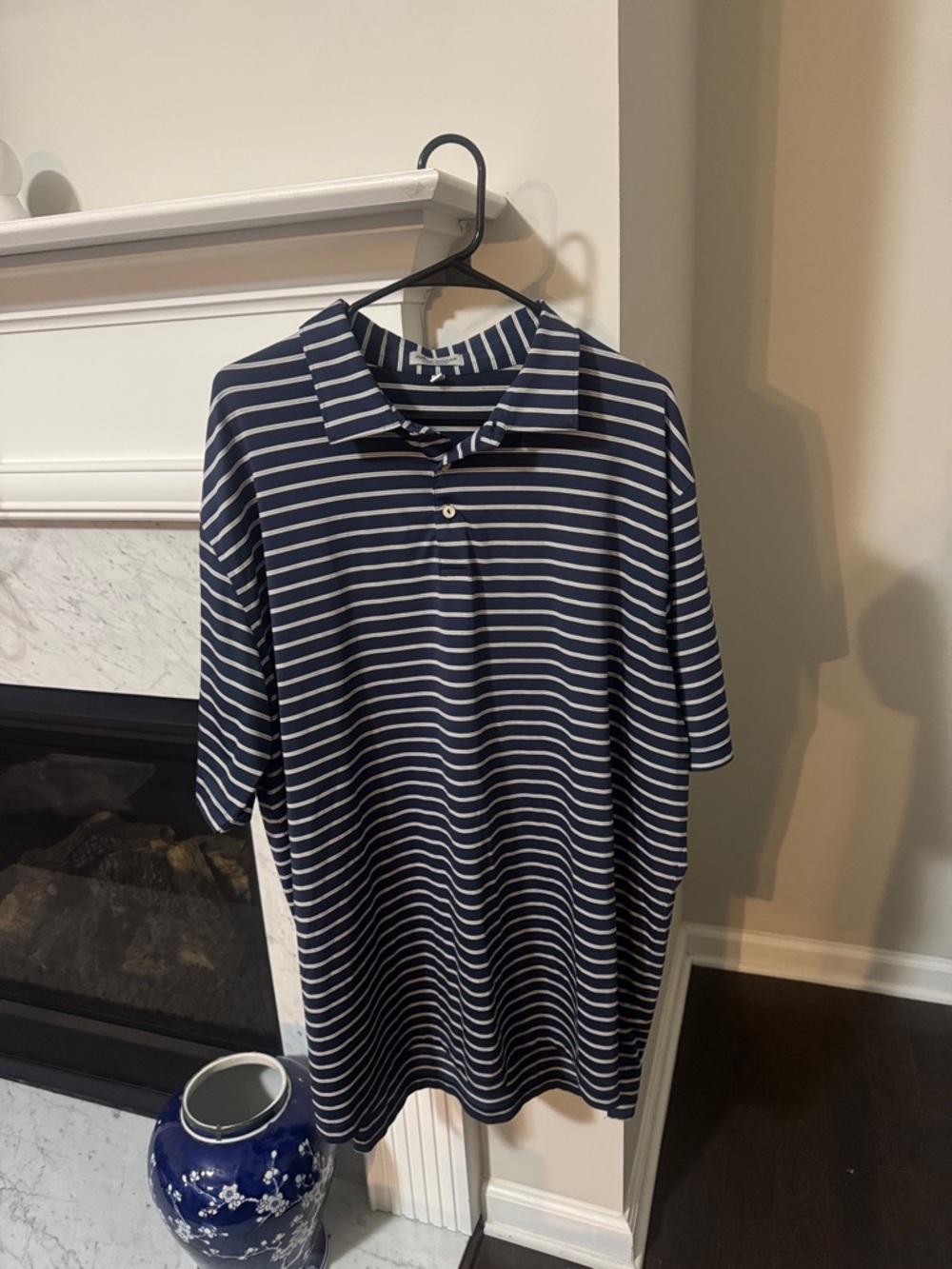 Peter Millar Navy & White Horizontal Stripe Polo